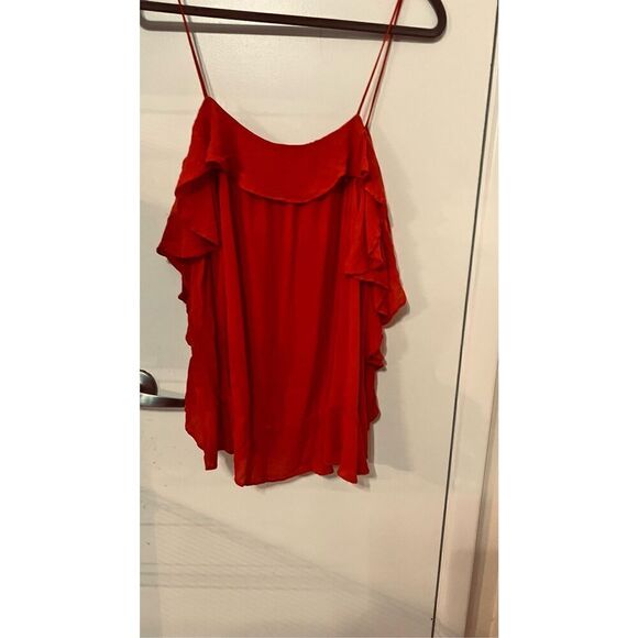 Intimately Free People Red Spaghetti Strap Top Blouse Orange Ruffle SZ M - Picture 10 of 10